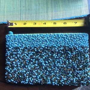 YKK Beaded wallet / make-up case / clutch in blue, gold, green